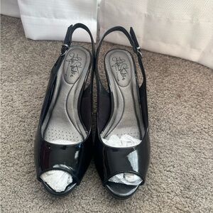 Chic Black Patent Leather Slingback Heels